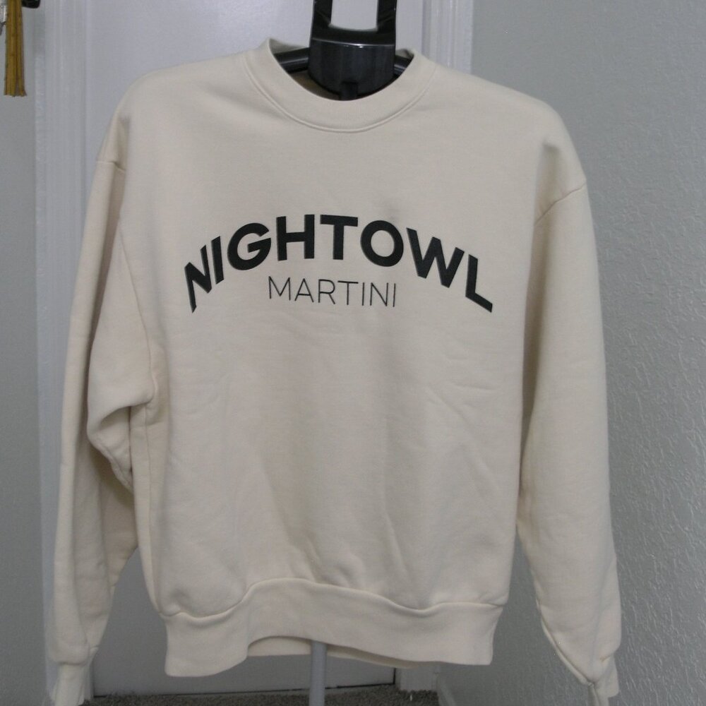 Night Owl Martini Unisex Crew Neck FrenchTerry Sweatshirt Cream UNISEX SMALL